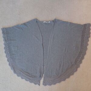 Soft Surroundings Gray Poncho Sweater with Crochet Trim